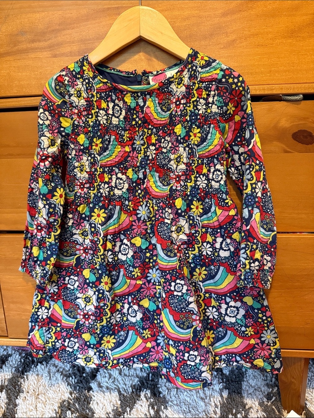Mini Boden Multicolor Rainbow Floral Long Sleeve Dress